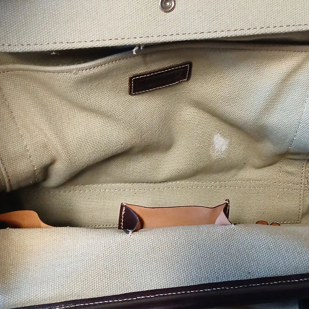 LEVENGER Canvas LEATHER Trim TOTE BAG PURSE BROWN & Tan - Picture 6 of 10